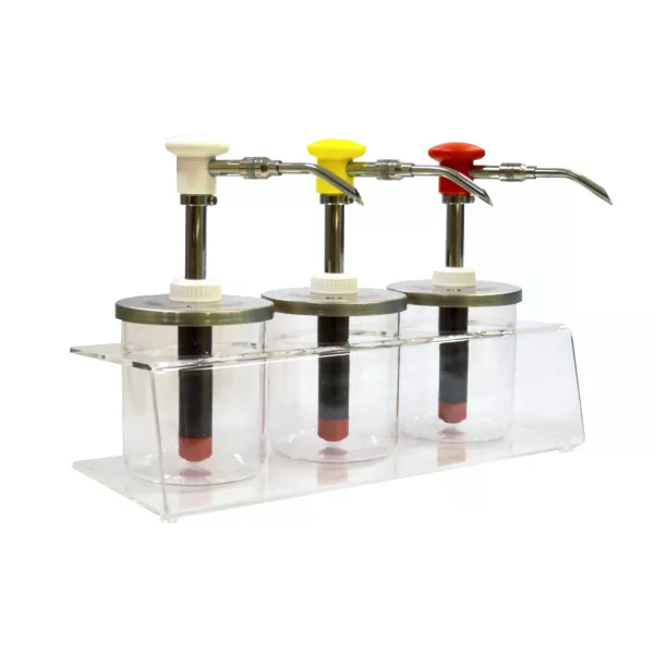 SET 3 pcs. STAINLESS STEEL LEVER FILLER FOR SAUCES WITH PLEXIGLAS CONTAINER capacity lt.0.95