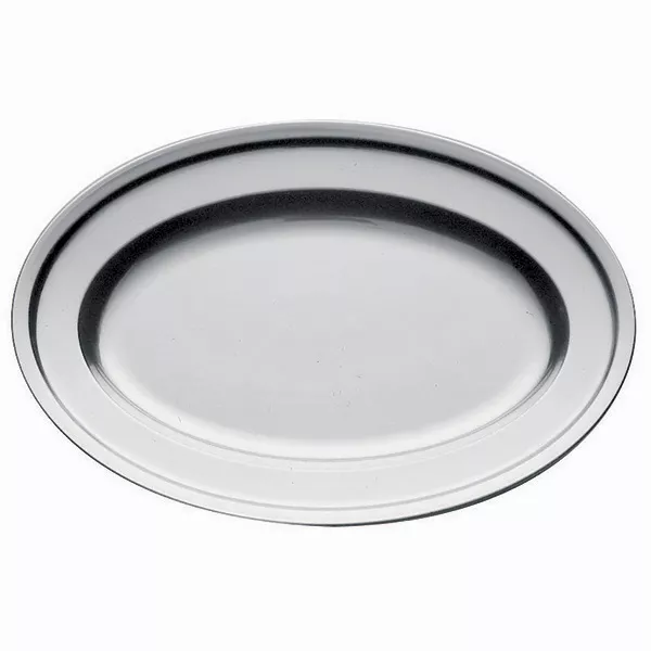 HEAVY STAINLESS STEEL OVAL SERVING PLATE WITH EDGE cm.100x68