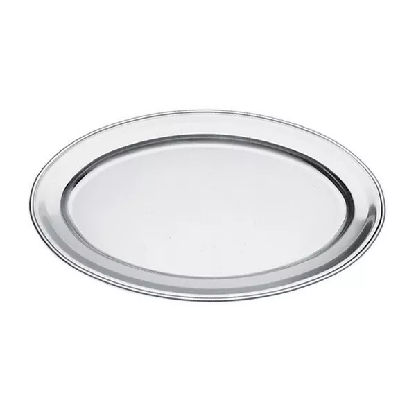 STAINLESS STEEL OVAL SERVING PLATE WITH EDGE cm.45x32