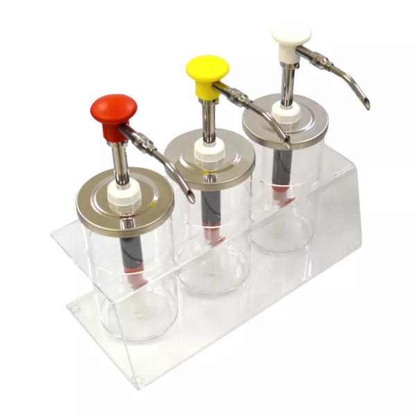 SET 3 pcs. STAINLESS STEEL LEVER FILLER FOR SAUCES WITH PLEXIGLAS CONTAINER capacity 1.65 lt. 2