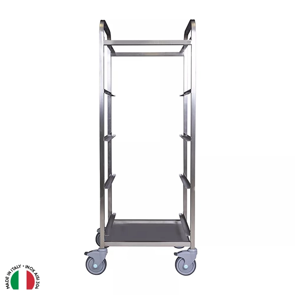 STAINLESS STEEL TROLLEY FOR 5-COURSE DISHWASHER BASKETS 50x50 WITH DRIP TRAY PLATE DIM. cm.56x53x136H