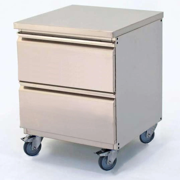 STAINLESS STEEL DRAWER CHEST BASE WITH 2 ROOMS WITH WHEELS cm. 60x60x69H
