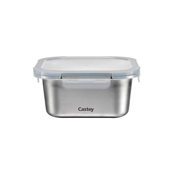 SQUARE STAINLESS STEEL CONTAINER WITH LID cm.14x14x7.4 FOR MICROWAVE ml.600